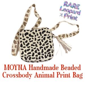 MOYNA Rare Beaded Leopard Print Crossbody Bag Tassel